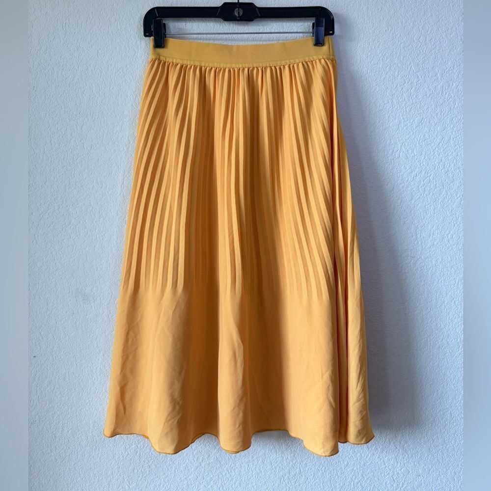 J. Crew Yellow Chiffon Pleated Pull On Midi Skirt Sz 4 Fairy Flowy Coquette